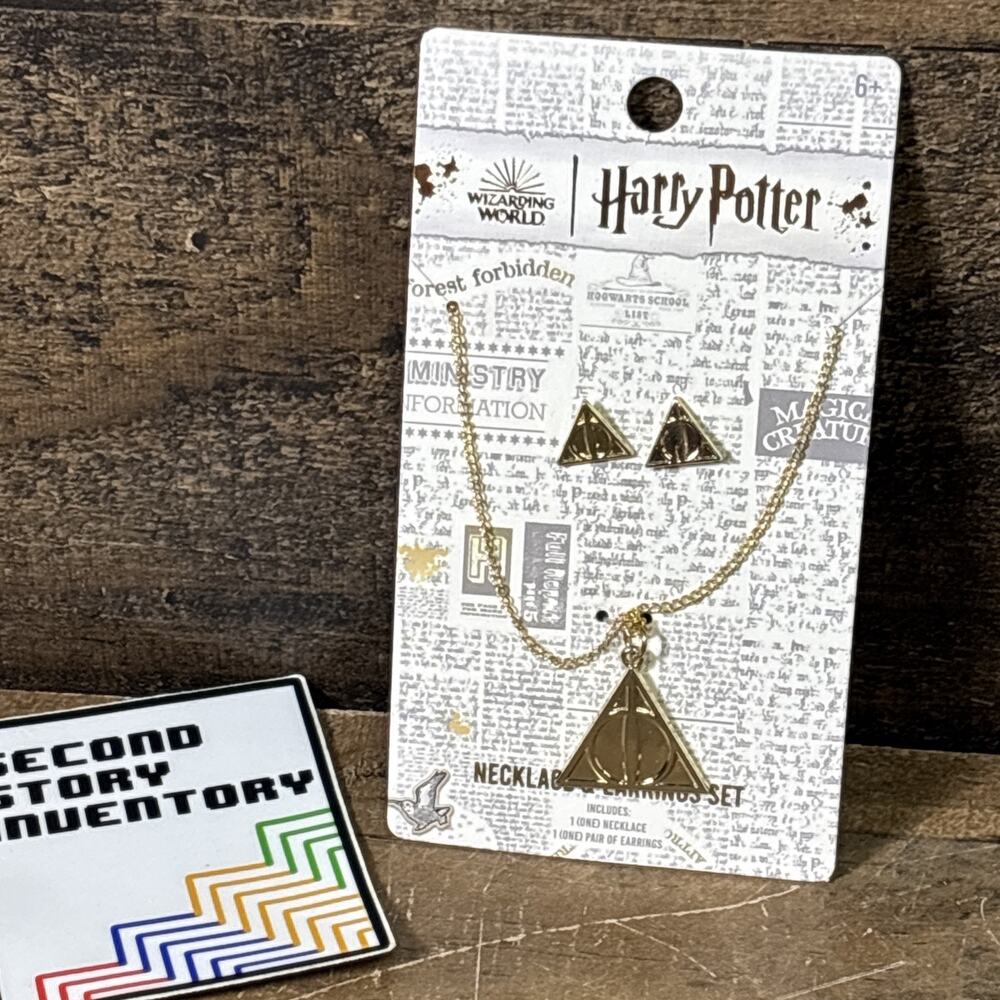 Harry Potter Wizarding World Deathly Hallows Logo Necklace Matching Earrings Set